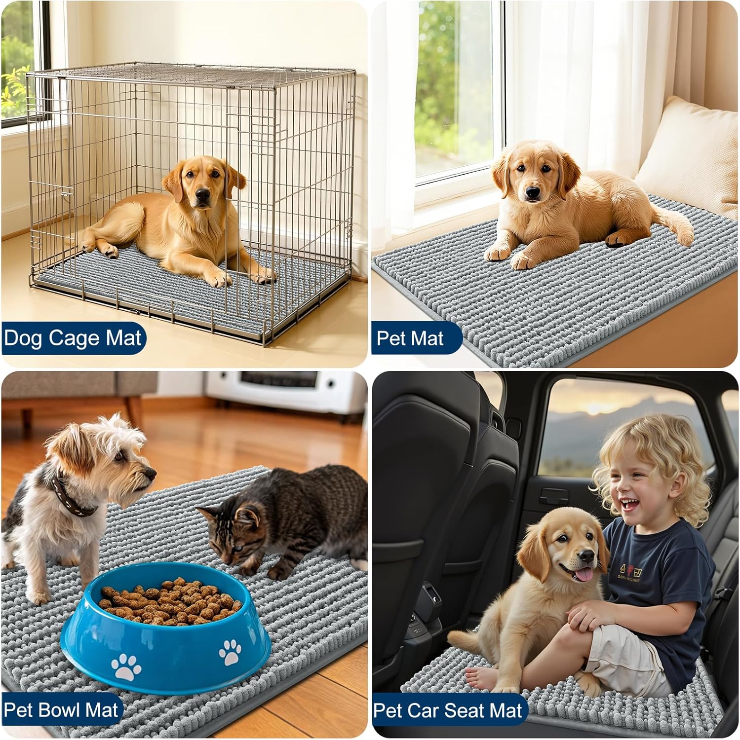 OLANLY Dog Door Mat - Ultra Absorbent Chenille Mud Doormat, Non-Slip & Washable, 47x24, Grey