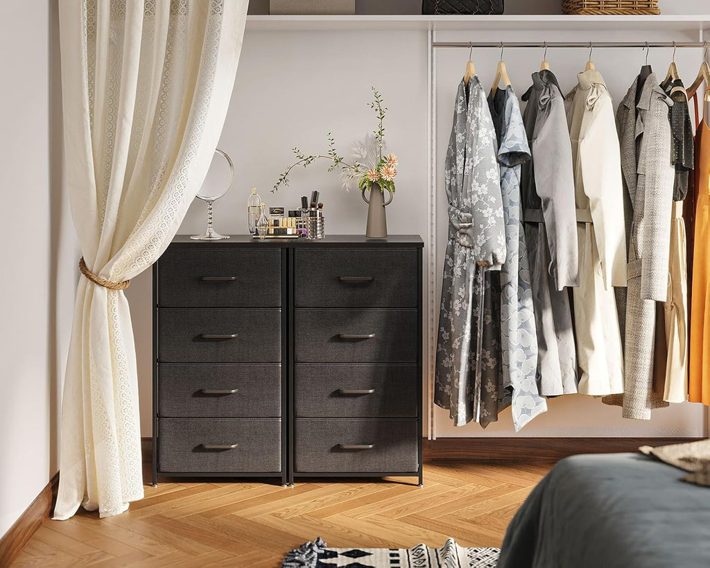 AODK Dresser - 4 Drawer Fabric Chest with Sturdy Steel Frame - Compact Black Storage Solution