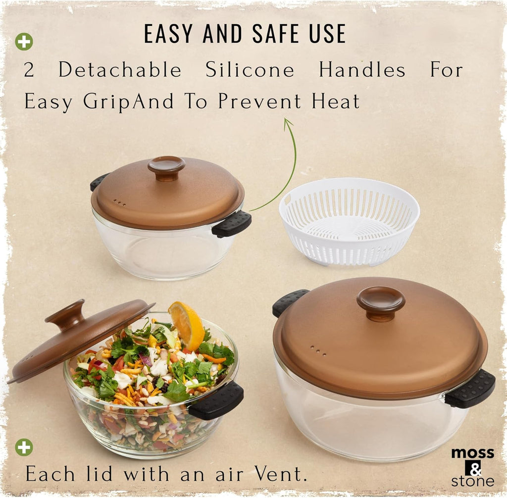 Moss & Stone 6-Piece Borosilicate Glass Casserole Set - Durable Oven & Microwave Safe Dishes | 2.6/1.5/1 Qt
