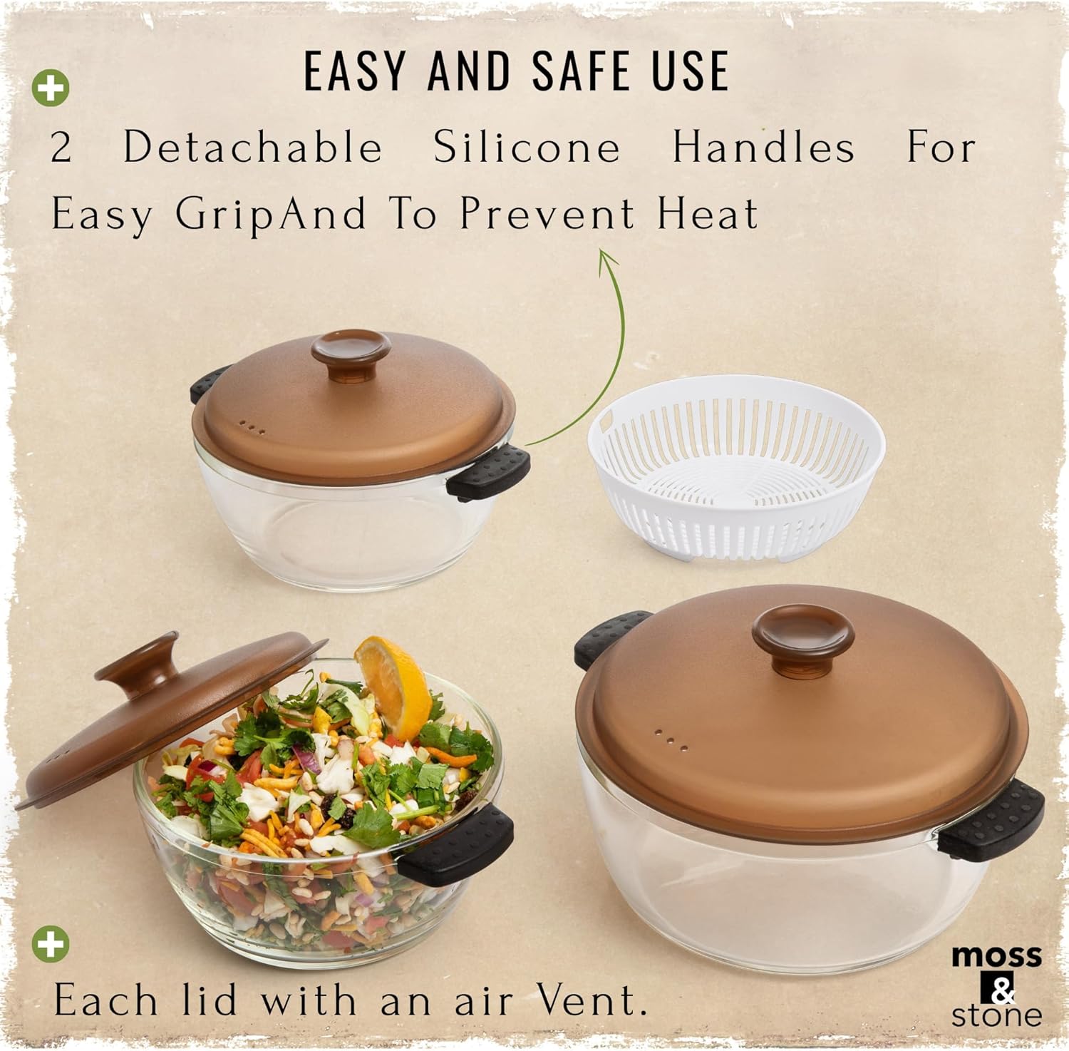 Moss & Stone 6-Piece Borosilicate Glass Casserole Set - Durable Oven & Microwave Safe Dishes | 2.6/1.5/1 Qt