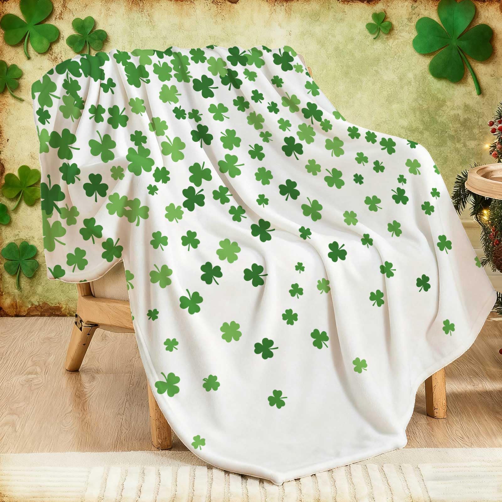 St Patricks Day Throw Blanket Irish Shamrock Green Lucky Clover Soft Cozy Flannel Blankets for Bed Couch Chair Sofa Home Decorations 50 x 60 Inch