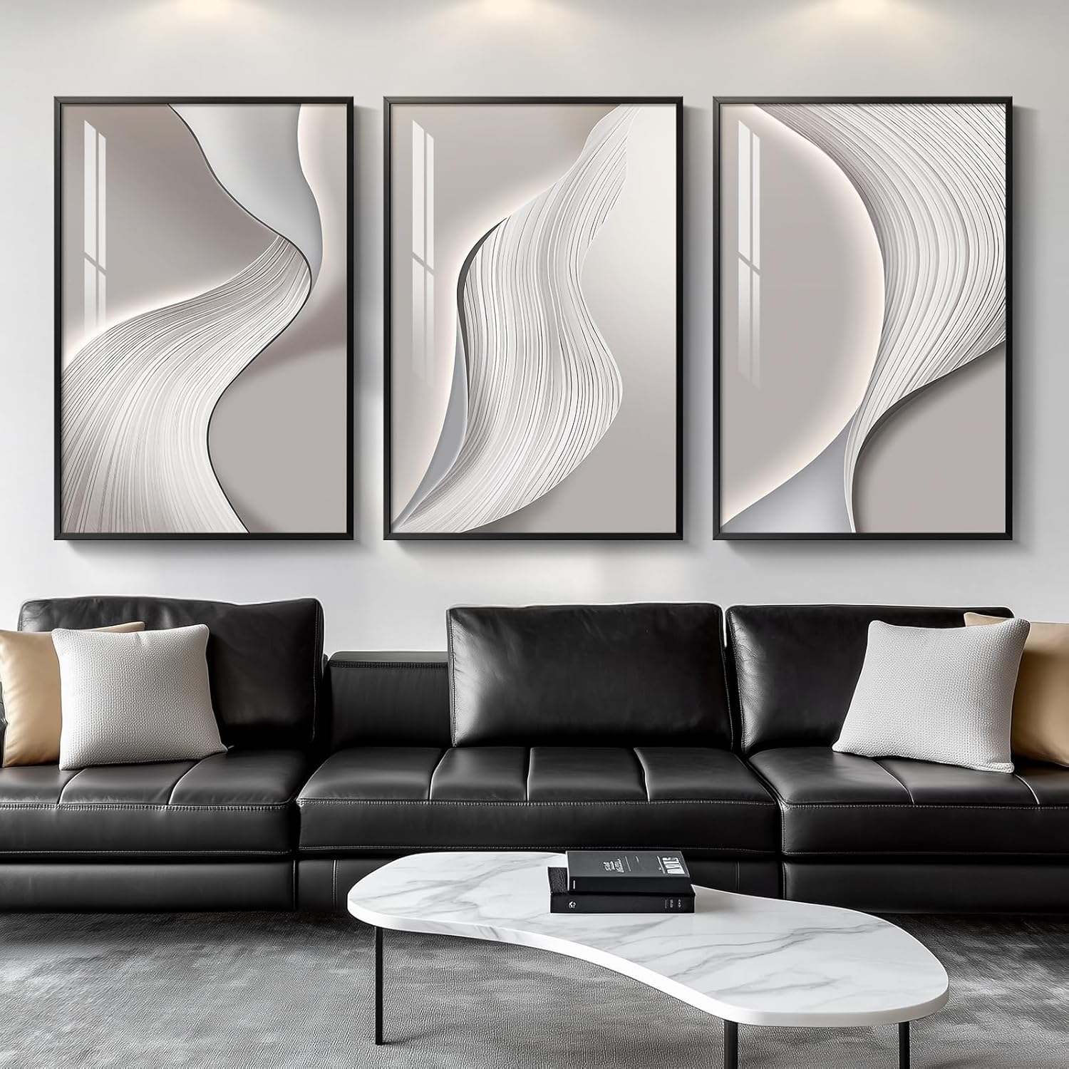 Skiennix Large Framed Modern Abstract Wall Art - Minimalist Bright Style Prints | Silver Gray 24x36 In