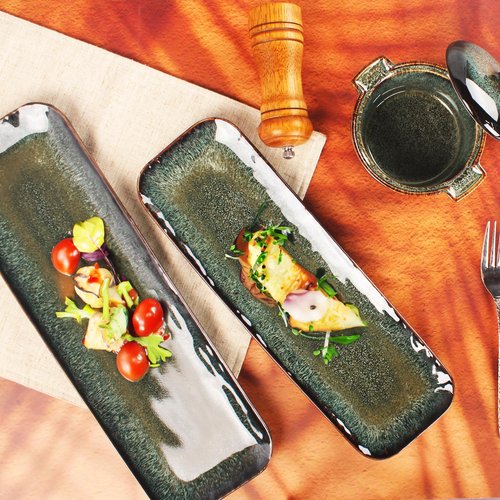 LIUYWYHCF Ceramics Long Olive Plate, 16 Inch Serving Platters, Sushi Cookies Tray Set of 4, for Sushi, baguette, Snacks, Appetizers, Dessert, Dishes Decoration, Entertain Guests, Dishwasher Safe