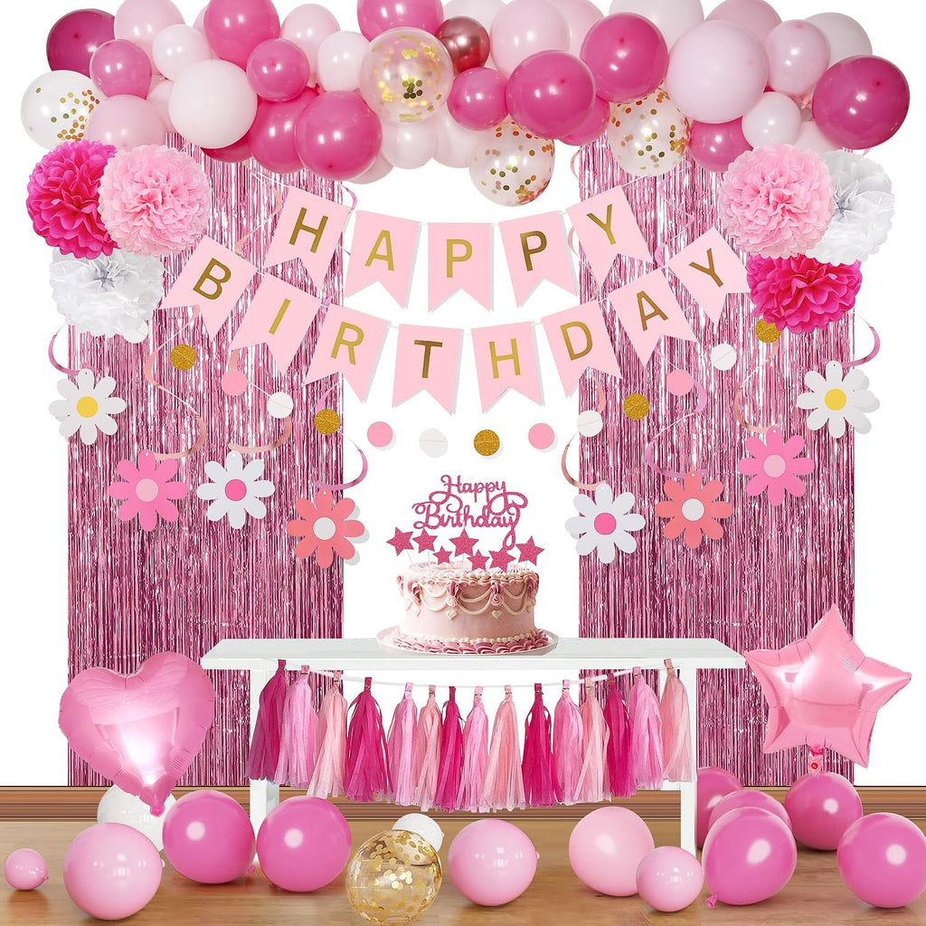 Regine Switzerland Pink Happy Birthday Party Decorations Kit - Banners, Balloons & Cake Topper