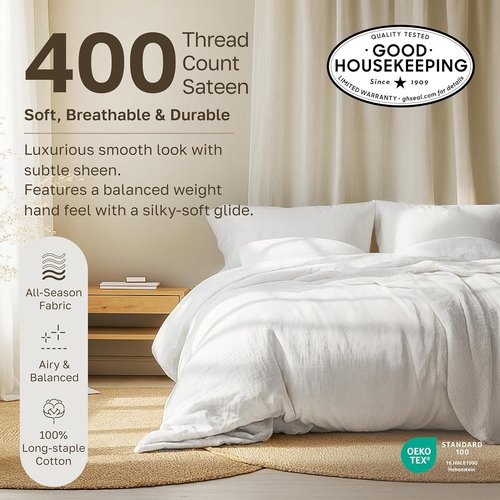 California Design Den Twin Sheet Set - 100% Cotton, 400 Thread Count, Silky Smooth Sateen, Striped White