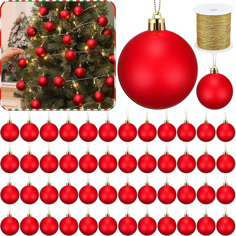 Red Christmas Ball Ornaments 100 Pcs 2.36 Inch Fillable Drops with Gold Rope