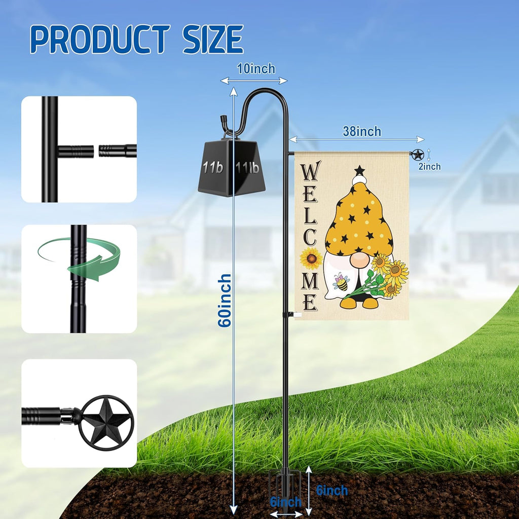 Ottsuls Heavy Duty Garden Flag Stand - 60 Inch Sturdy Shepherd Hook for 28"x40" Flags