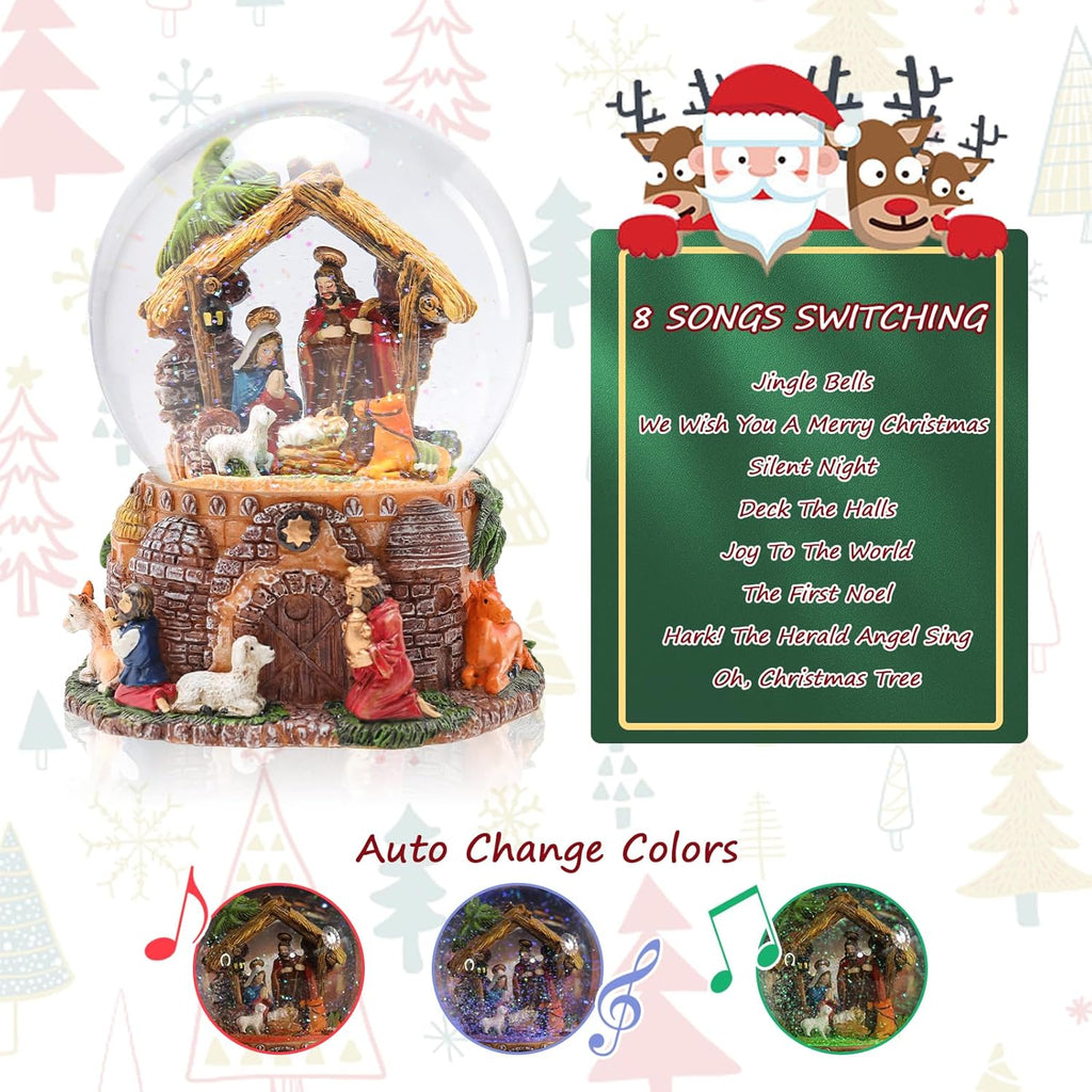 Taman Christmas Nativity Snow Globe - Musical Glittering Lighted Tabletop Décor for Holiday Cheer