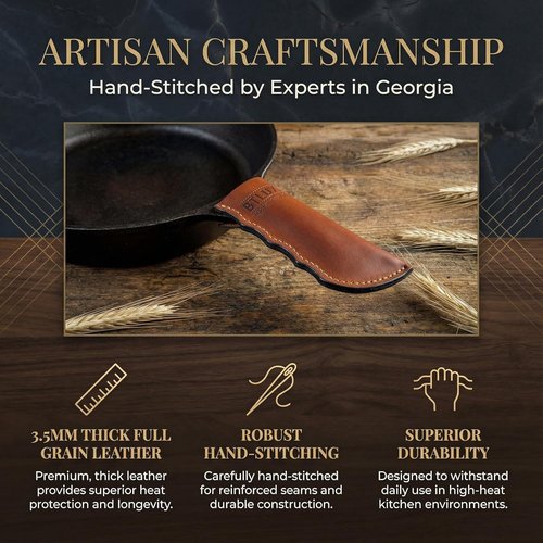 Full Grain Leather Handle Cover Set by Proudly Made in Georgia - Heat Resistant Cast Iron Sleeves for Skillets & Pots