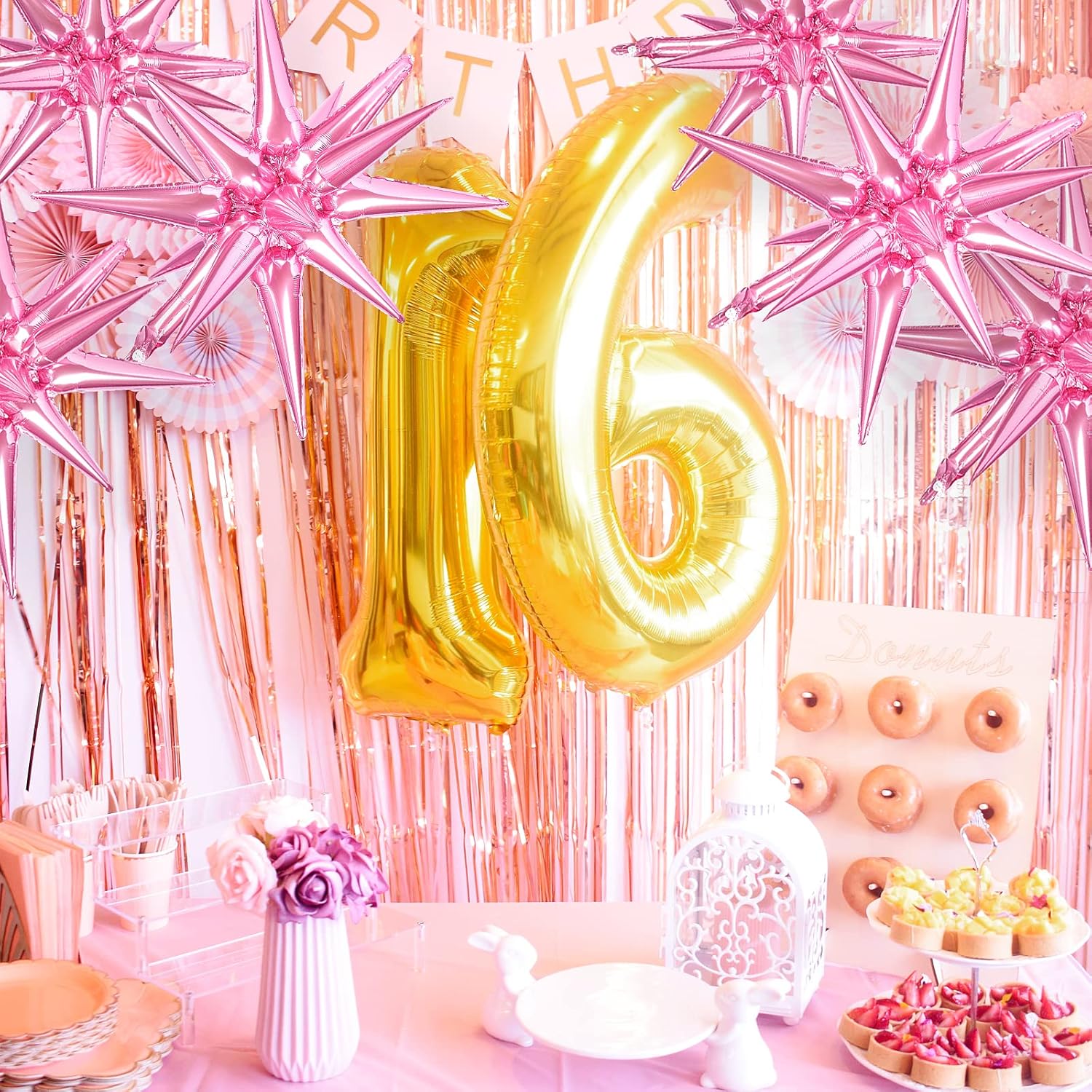 PartyWoo Pink Star Foil Balloons - 6-Piece Mylar Set for Birthday, Gender Reveal & Baby Shower | 22-Inch
