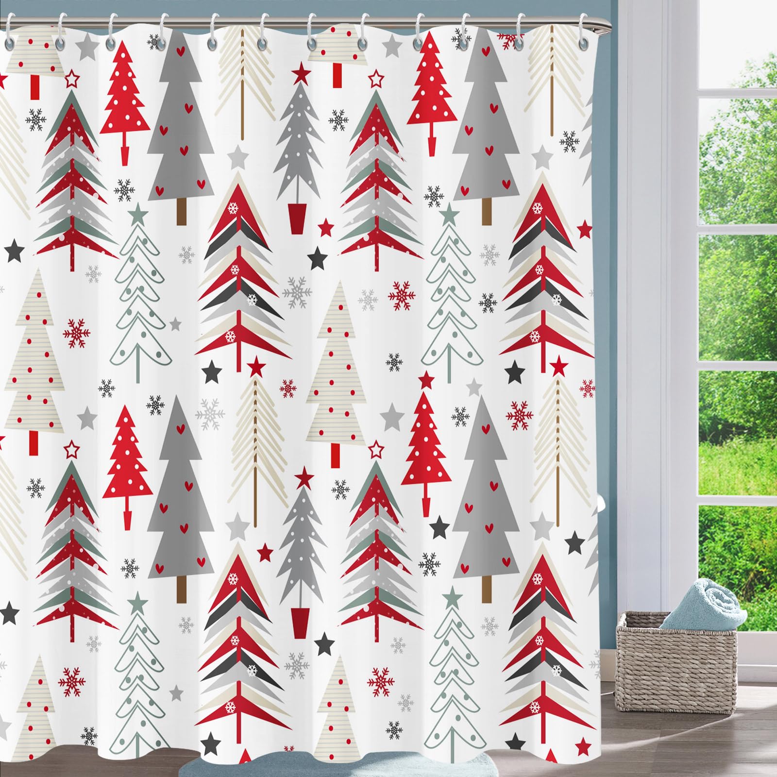 Shower Curtain Christmas Shower Curtain New Year Holiday Xmas Shower Curtains for Bathroom Waterproof Fabric Cloth Winter Snowflake Shower Curtain Sets Merry Christmas Tree Theme Bathtub Curtain