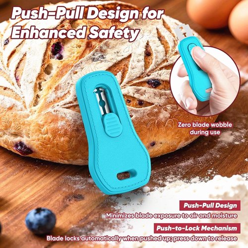 24SHEN Bread Lame - Sourdough Scoring Tool with Magnetic Handle & 5 Razor Blades - Blue