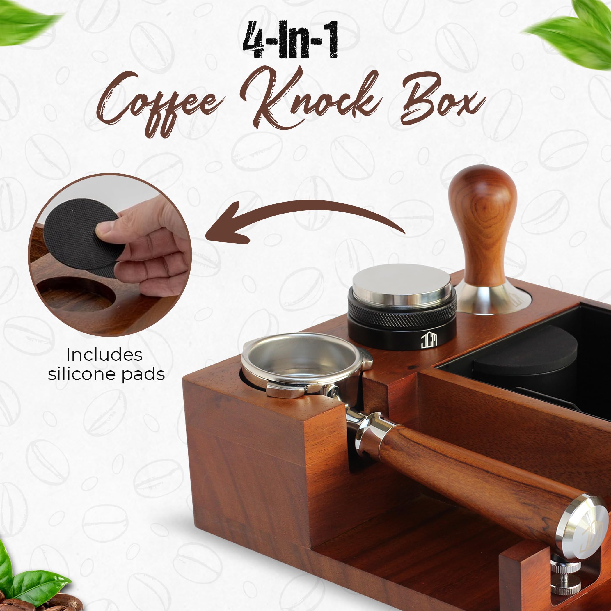 Espresso Knock Box & Tamping Station - Coffee Organizer Box for 51-54mm Tamper, Distributor, Portafilter Accessories - Includes Cleaning Brush