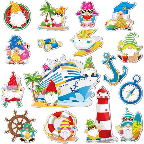 Anglechic 16 Pieces Summer Cruise Door Decorations Magnetic Tropical Fridge Magnets Gnomes Magnetic Decals for Hawaiian Aloha Luau Tiki Theme Party Cruise Door Car Decorations Supplies