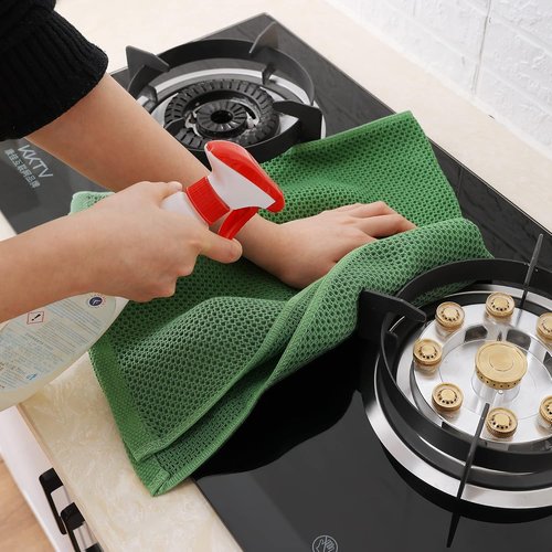 Homaxy 100% Cotton Waffle Weave Dish Towels - Ultra Soft & Absorbent, 13 x 28 Inches, 4-Pack | Grass Green