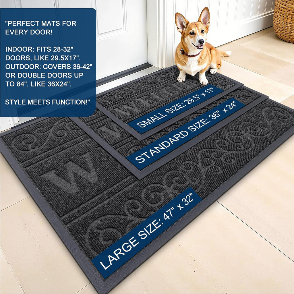 OLANLY Heavy Duty Welcome Door Mat - Waterproof, Stain Resistant, Easy Clean | 29.5 x 17 Inches, Black