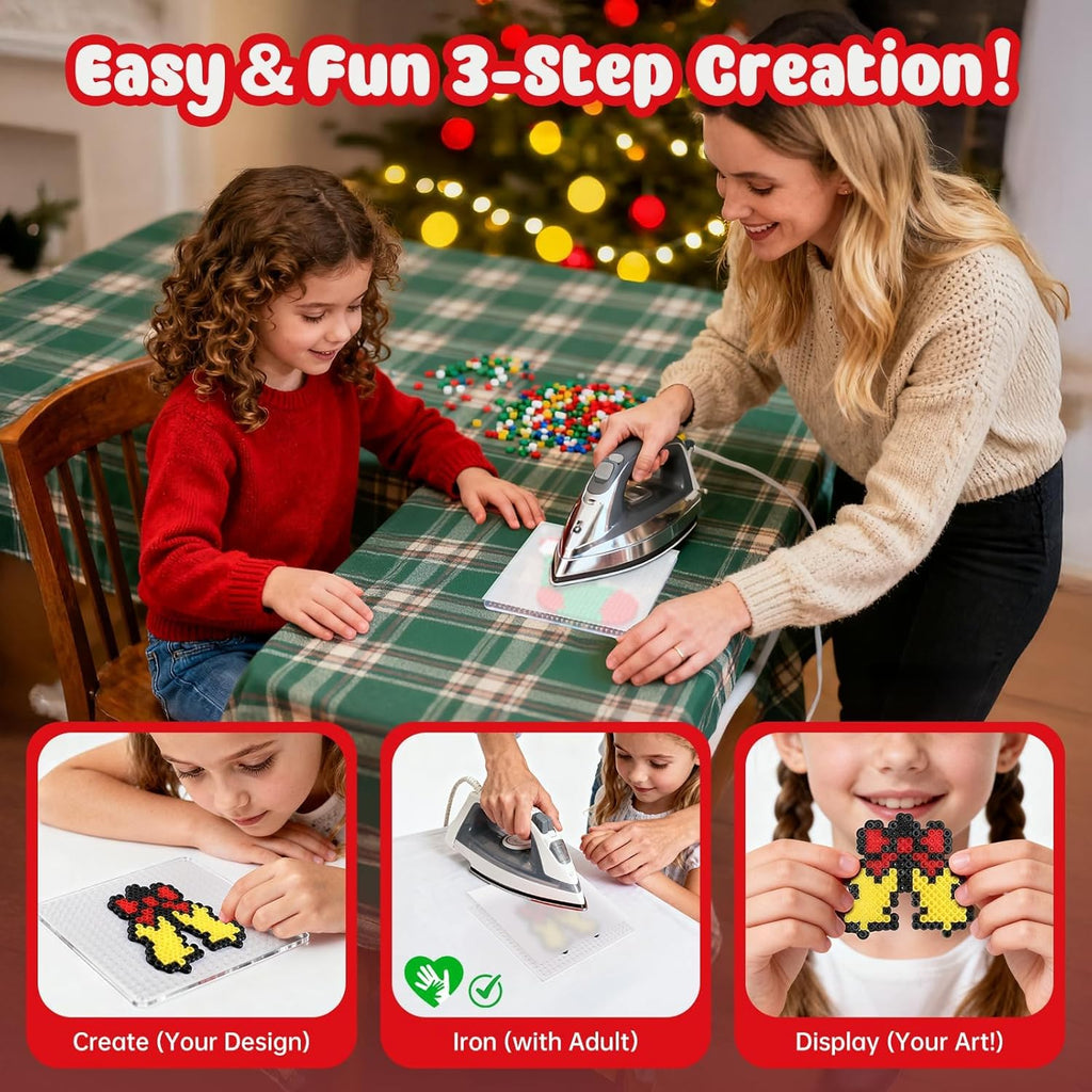 Rocollos Fuse Beads Pegboards Kit - 24 Advent Calendar Designs with Ironing Paper for Kids & Family Crafts