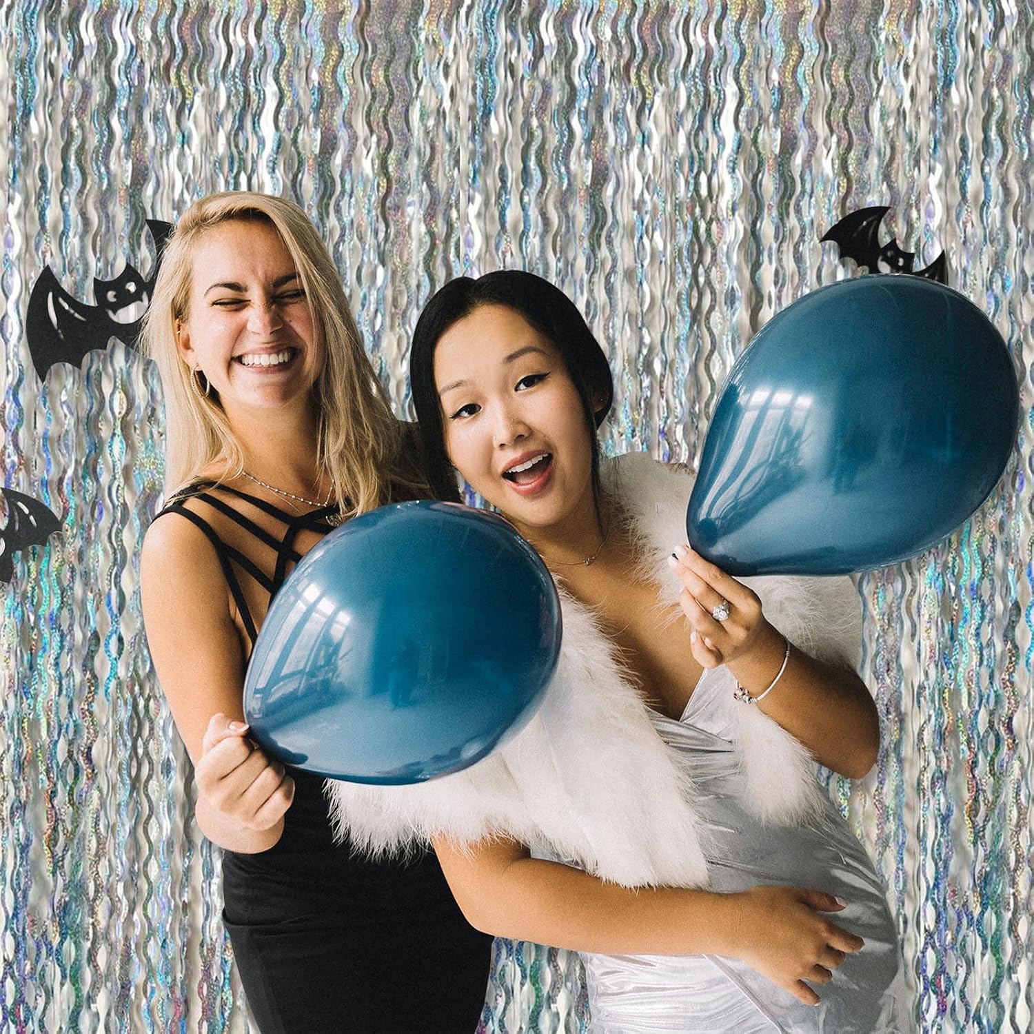 Skiennix Tinsel Foil Fringe Curtains - Sparkling Wavy Backdrop for Parties & Events | Photo Booth Decor