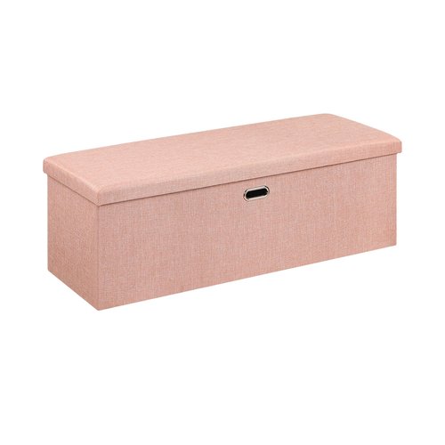 VECELO 43'' Folding Storage Ottoman Bench, End of Bed Linen Fabric Foot Rest Stool with Padded Seat, Large Footstools for Bedroom, Living Room, Load 660 lb, Pink