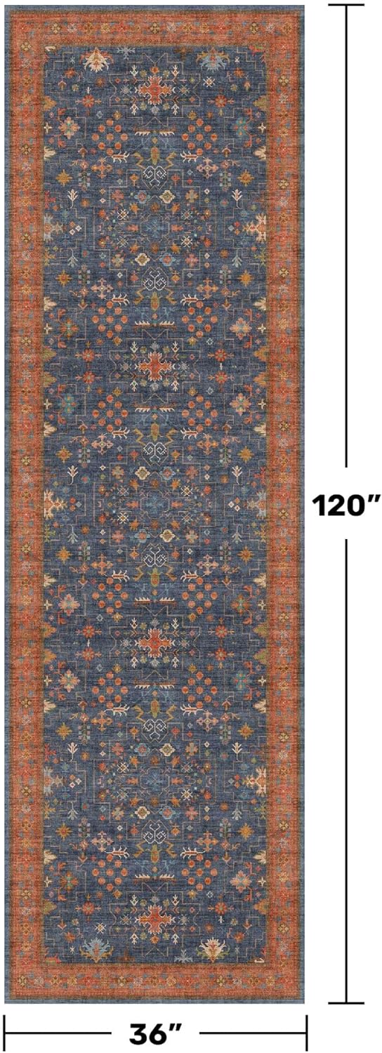 Skiennix Washable 10 Ft Long Hallway Runner - Navy Blue Pet-Friendly Waterproof Rug | Non-Slip Rubber Backing, Stain Resistant (3x10)