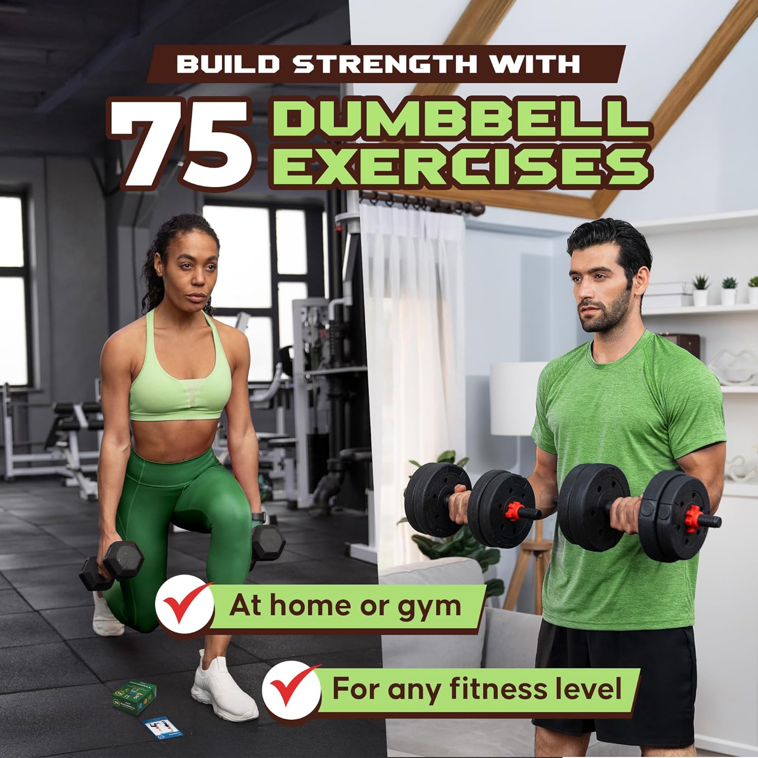 75 Dumbbell Workout Cards - Full Body Weight Training Exercise Deck for At-Home Fitness | 12 Pre-Made Strength Workouts
