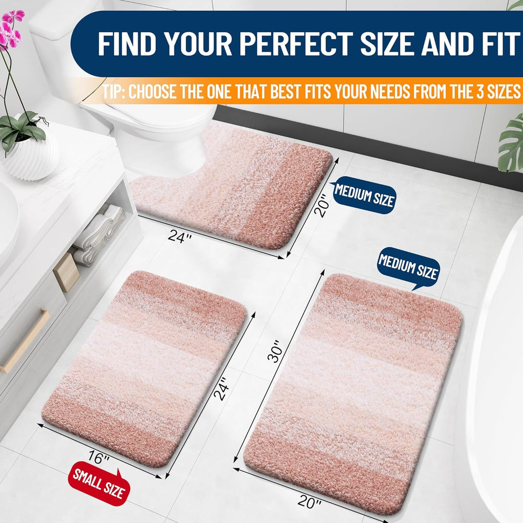 OLANLY Large Bathroom Rugs - Extra Soft Microfiber Mat with Rubber Backing | Quick Dry & Machine Washable, Peach 45x27