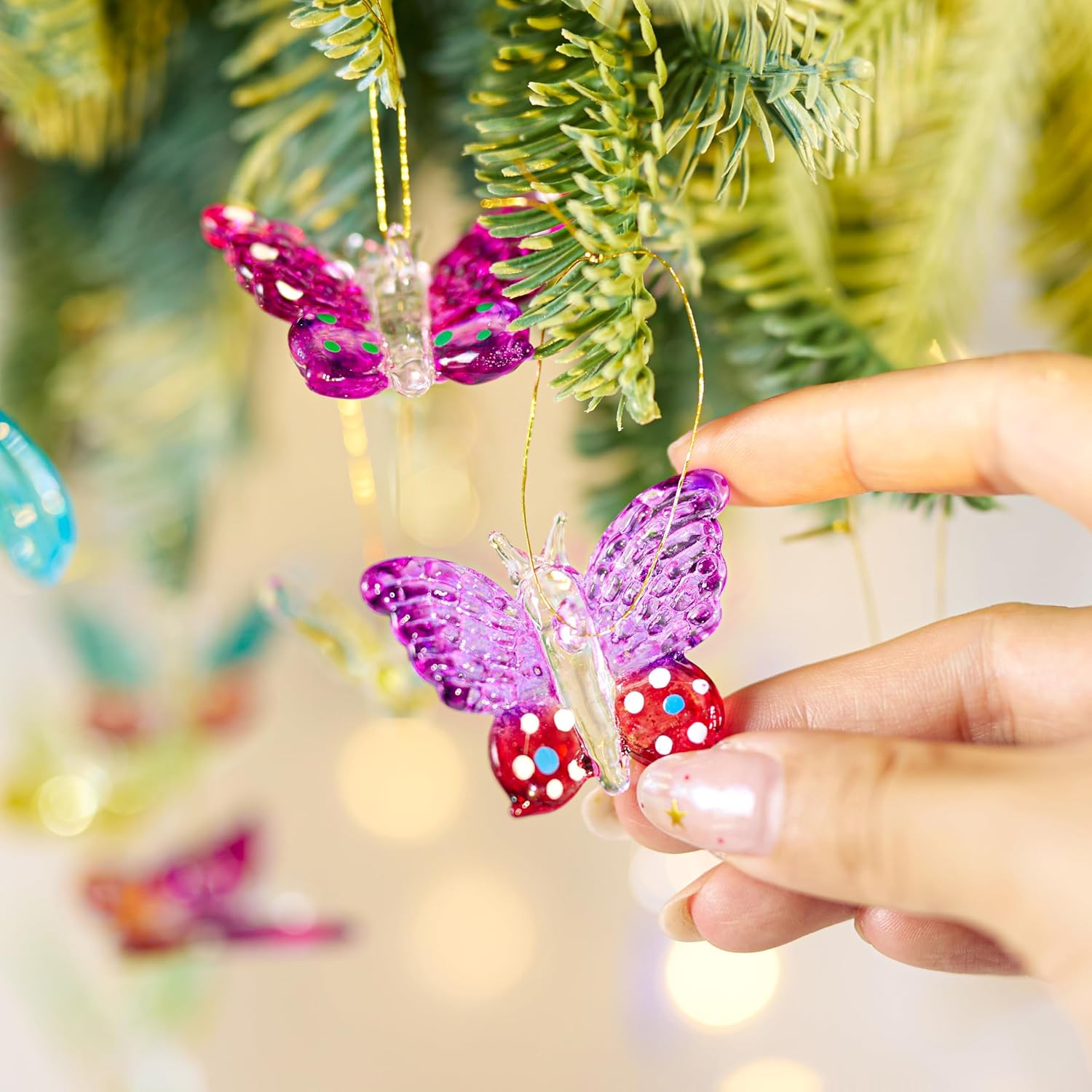 Skiennix 4-Piece Glass Butterfly Ornament Set - 1.7-Inch Crystal Hanging Decor for Home Windows