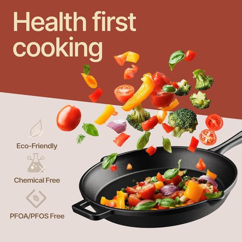 Bakken 12" Cast Iron Skillet - Pre-Seasoned Frying Pan for Even Heat Retention | Versatile for Stove, Oven & Grill