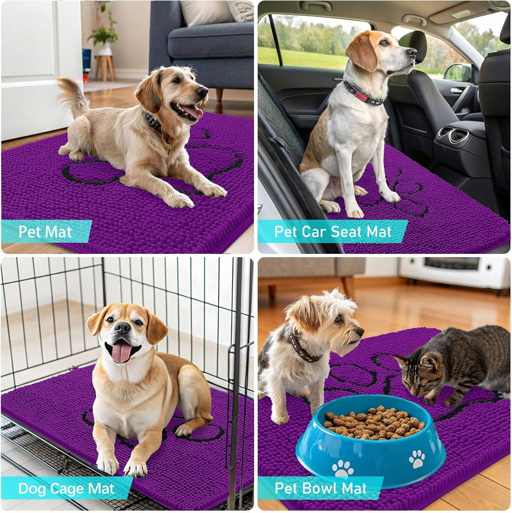 OLANLY Dog Door Mat - Absorbent Non-Slip Mud Mat for Paws | 36x24 Purple Chenille Design