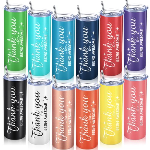 Sieral Thank You Gifts Appreciation Tumbler Employee Thank You for Being Awesome Stainless Steel Travel Tumbler 20 oz Graduation Gift Father Friends Mom Wife Coworker Women Men(Bright Colors,12 Sets)