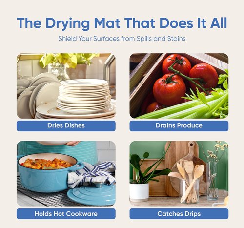 Chef’s Path Dish Stone Drying Mat - 23.6x15.4in Geometric Print Bi-fold Kitchen Mat - Quick Drying and Ultra Absorbent Diatomaceous Earth and Quartz Dish Drying Mat with Non Slip Pad and Sandpaper