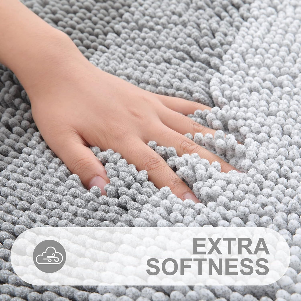 OLANLY Bathroom Rug - Extra Soft Chenille Shaggy Mat | Non-Slip, Machine Washable, 24 x 16 Inch, Grey