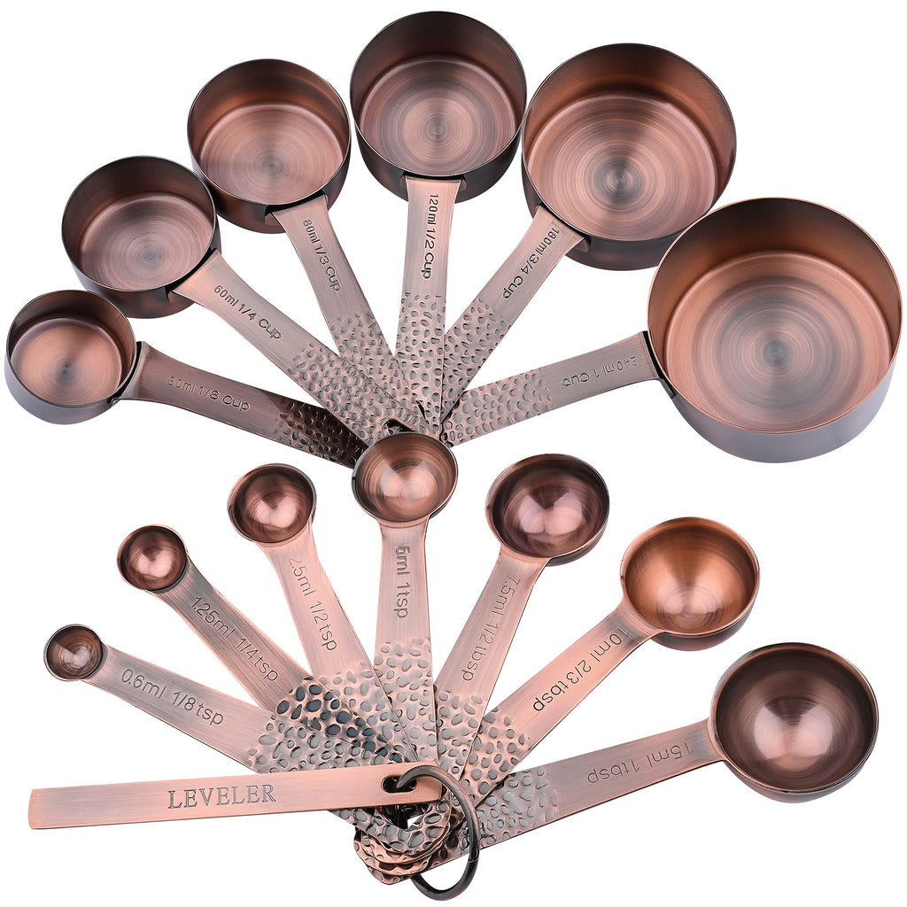Smithcraft Copper Measuring Cups and Spoons Set, Stainless Steel Copper Plated 6 Metric & US Measuring Cups & 7 Spoons with Leveler for Baking & Kitchen
