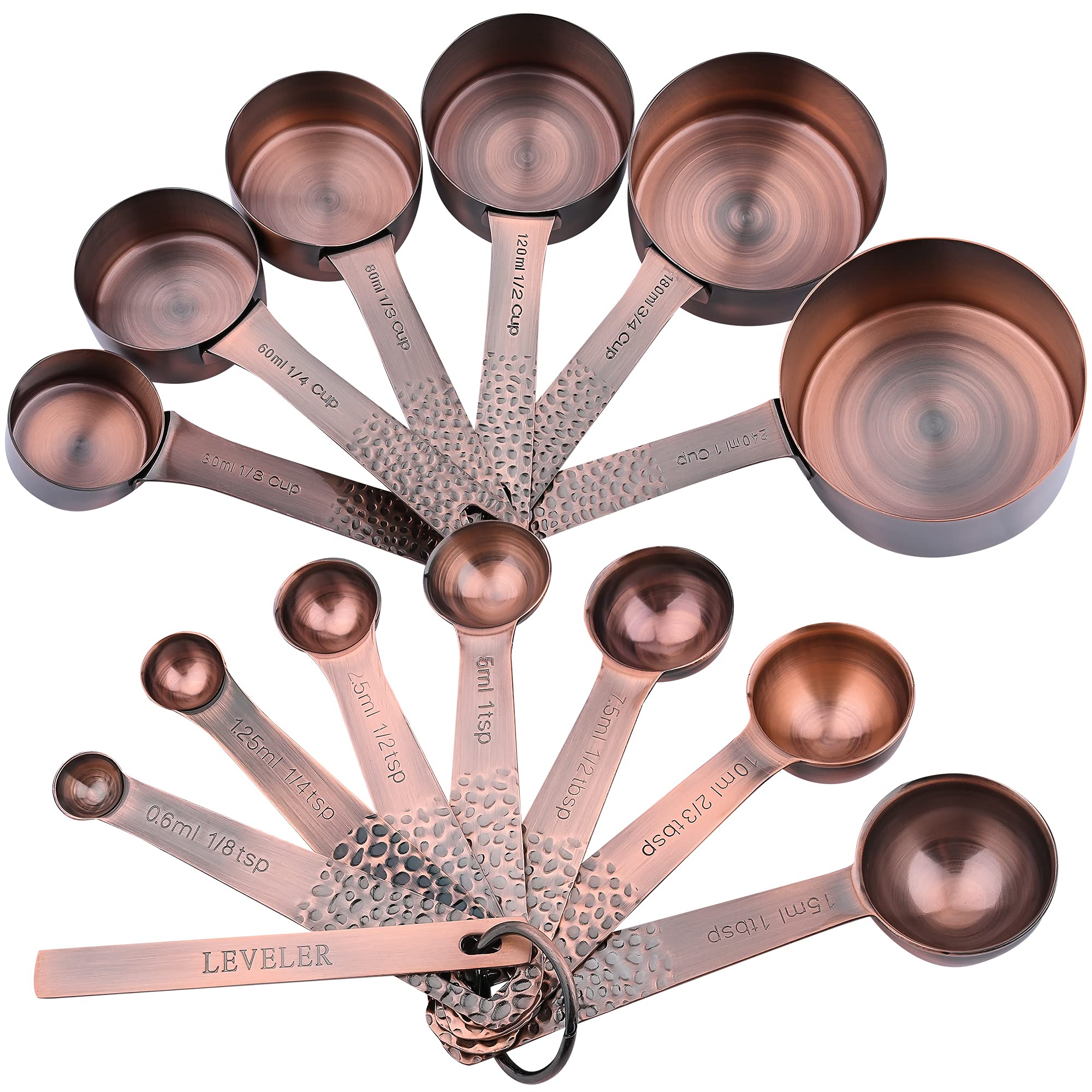 Smithcraft Copper Measuring Cups and Spoons Set, Stainless Steel Copper Plated 6 Metric & US Measuring Cups & 7 Spoons with Leveler for Baking & Kitchen