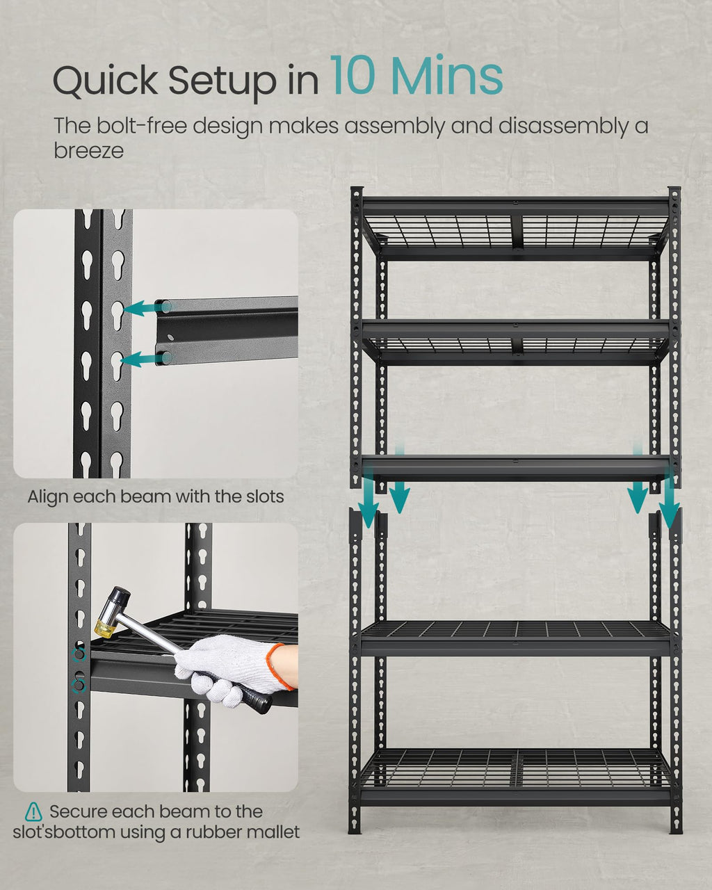 SONGMICS 5-Tier Storage Shelves, Heavy-Duty Garage Shelving, Adjustable Shelving Unit, Steel Shelf, Boltless Assembly, for Garage, Shed, 2,250 lb Load, 18 x 36 x 72 Inches, Ink Black UGLR453B01