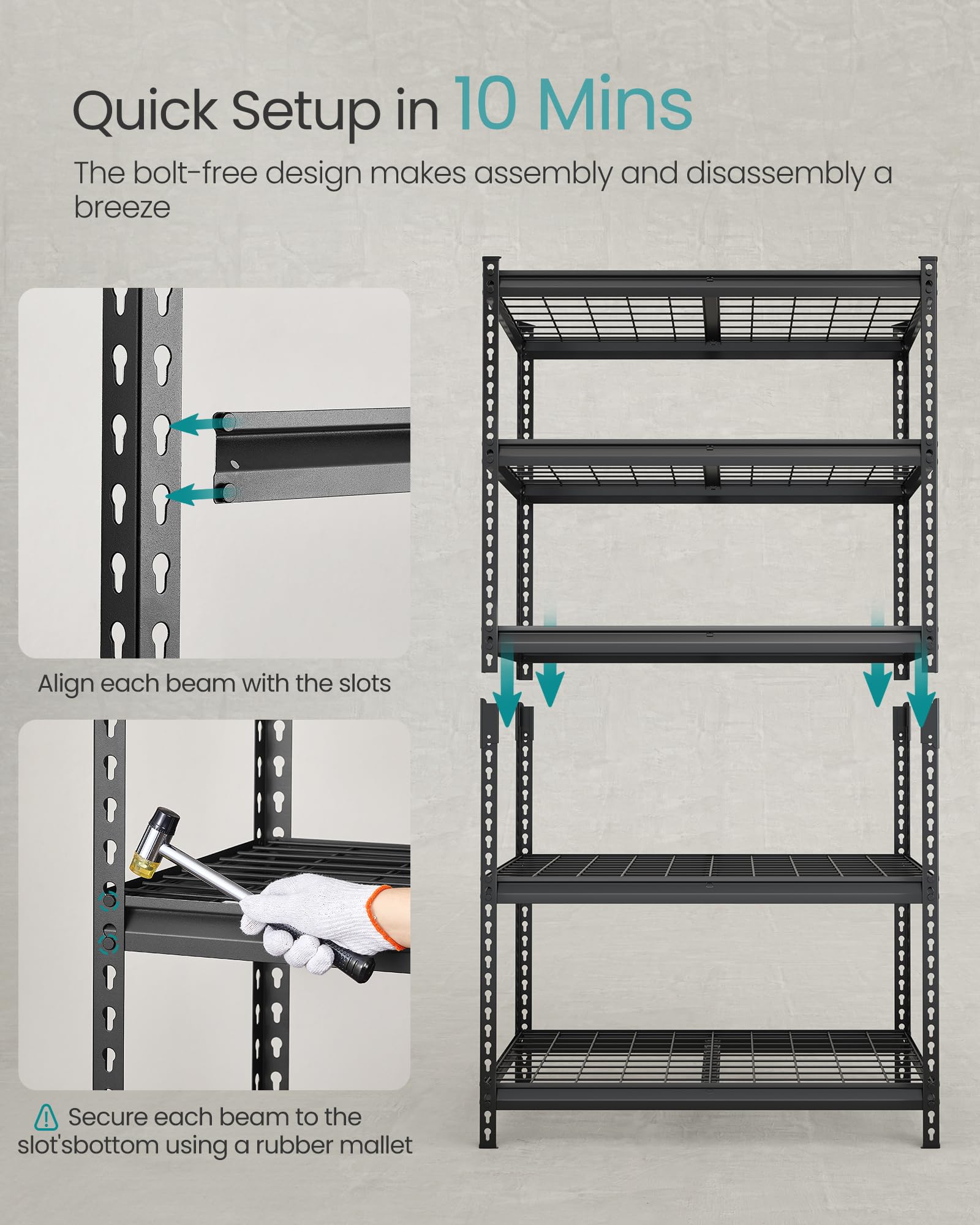SONGMICS 5-Tier Storage Shelves, Heavy-Duty Garage Shelving, Adjustable Shelving Unit, Steel Shelf, Boltless Assembly, for Garage, Shed, 2,250 lb Load, 18 x 36 x 72 Inches, Ink Black UGLR453B01