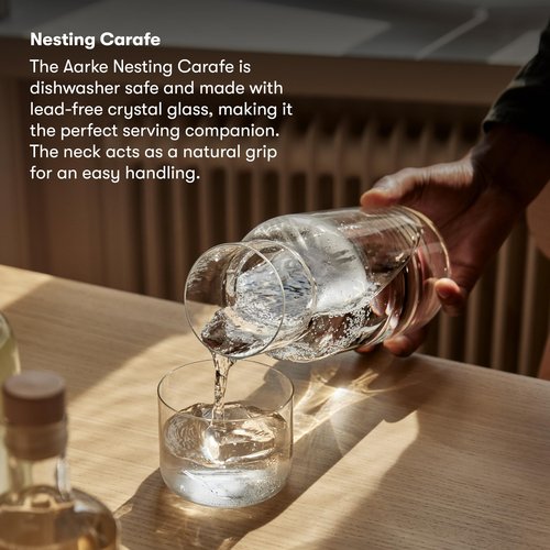 Aarke Nesting Carafe Crystal Glass (1.1 Litre) and Stainless Steel Bar Spoon