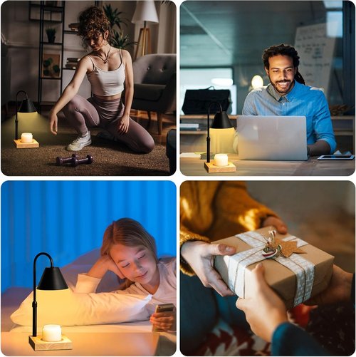 GODONLIF Dimmable Candle Warmer Lamp - Adjustable Height & Timer | Wooden Base, Includes 2 Bulbs