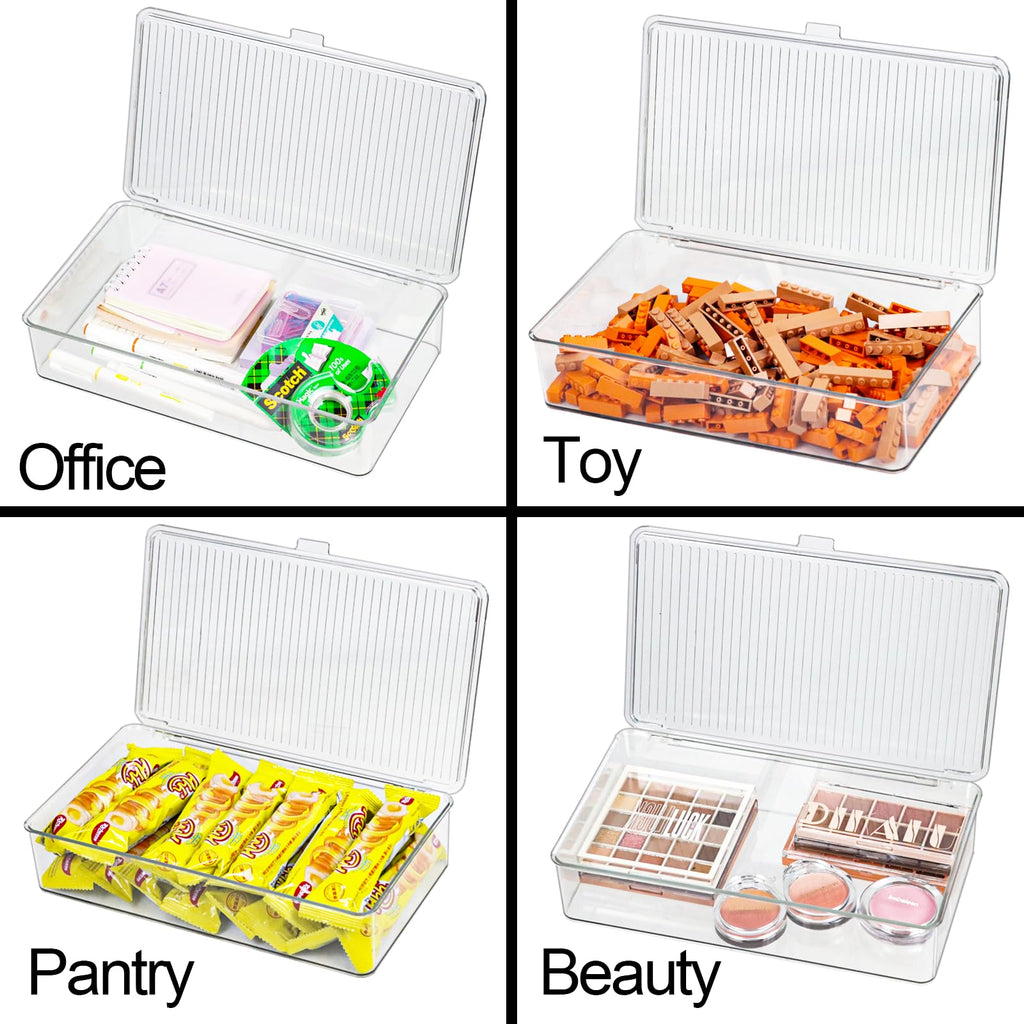 ZEXALOR Pack of 2 Clear Storage Bins with Lids, Small Storage Containers Boxes with Lids, Dresser Organizer, Tea Bag Organizer, Freezer Bin, Plastic Drawer Organizers (10.6×6.1×2.3“)