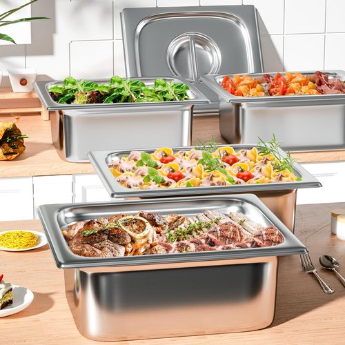 Aplancee 4-Pack Hotel Pans with Lids 1/2 Size x 6 Inch Deep, Commercial Stainless Steel Food Pan Dishwasher Safe for Buffet, Steam Table, Restaurant & Cooking