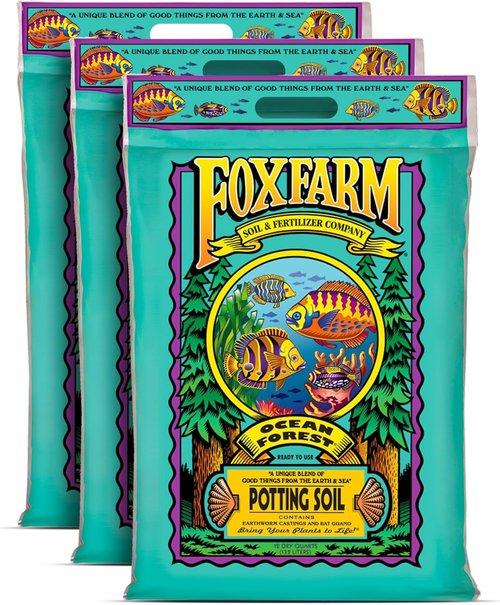 FoxFarm Ocean Forest Potting Soil - Light, Aerated Mix with Fish & Crab Meal - 2 x 12 Quart for Seedlings & Houseplants
