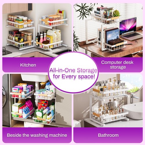 ADBIU Under Sink Organizer, 2 Pack 2 Tier Expandable Height
