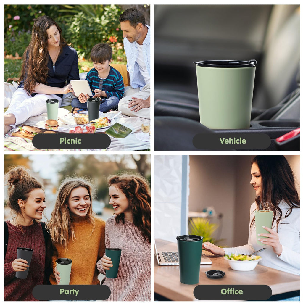 Greentainer 4 Pack Plastic Travel Coffee Mug Set, 20 oz Spill Proof Drinking Cups with Lids, Pobtable to Go Camping Coffee Tumbler Reusable Coffee Mugs with Lids, Dishwasher & Microwave Safe