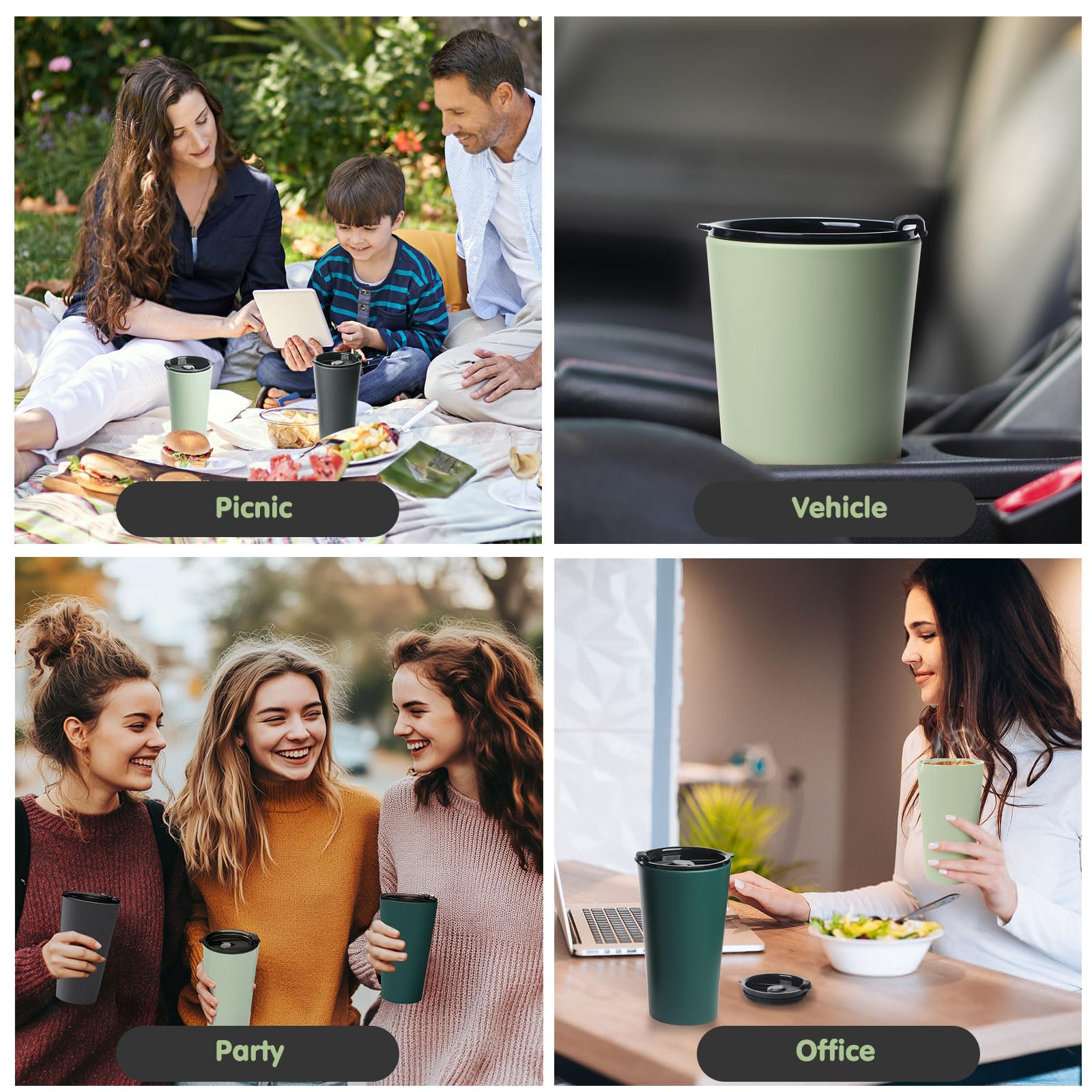 Greentainer 4 Pack Plastic Travel Coffee Mug Set, 20 oz Spill Proof Drinking Cups with Lids, Pobtable to Go Camping Coffee Tumbler Reusable Coffee Mugs with Lids, Dishwasher & Microwave Safe