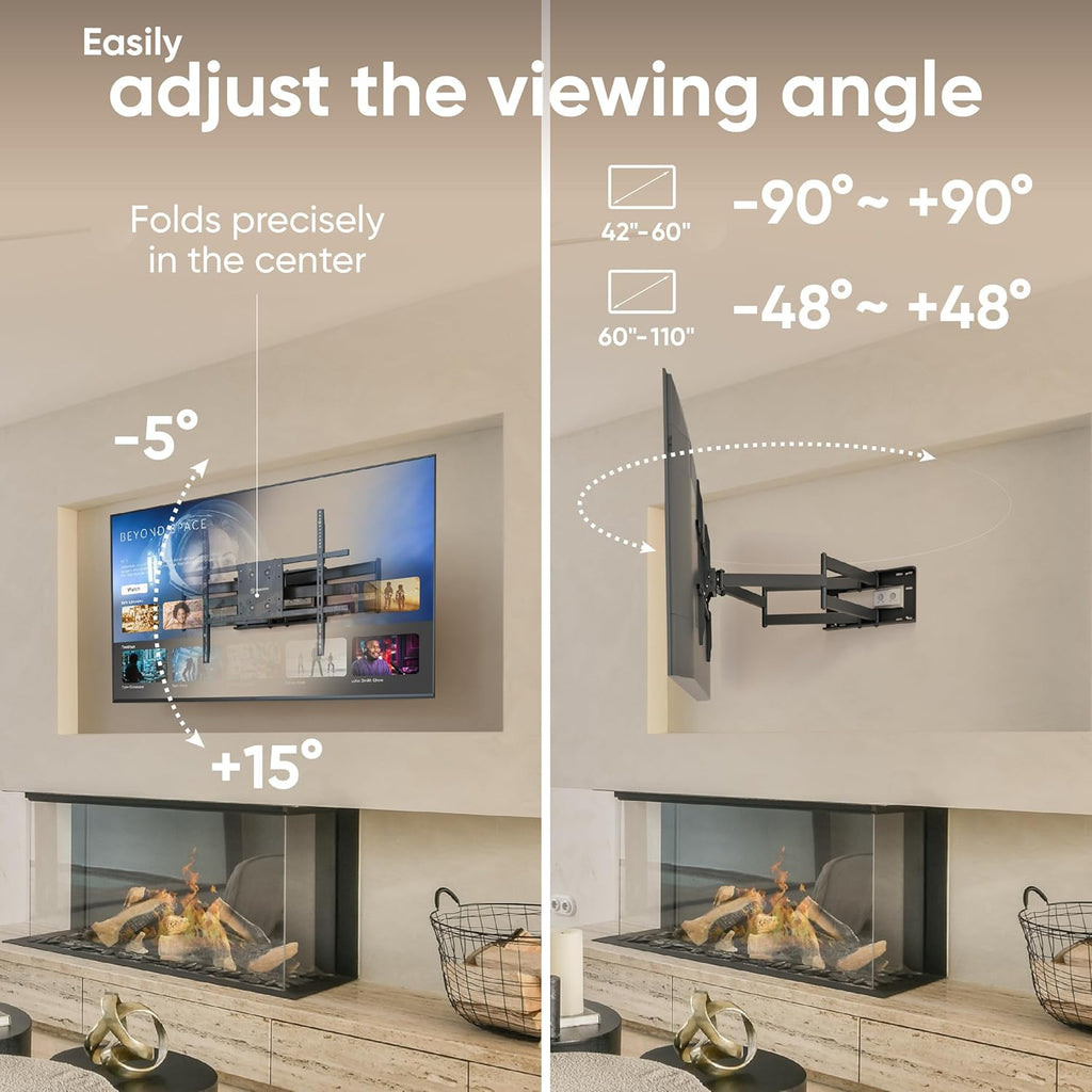 ONKRON Full Motion TV Wall Mount - Heavy Duty for 42-110 Inch TVs | Swivel, Tilt, Long Reach, Max VESA 800x600, Black