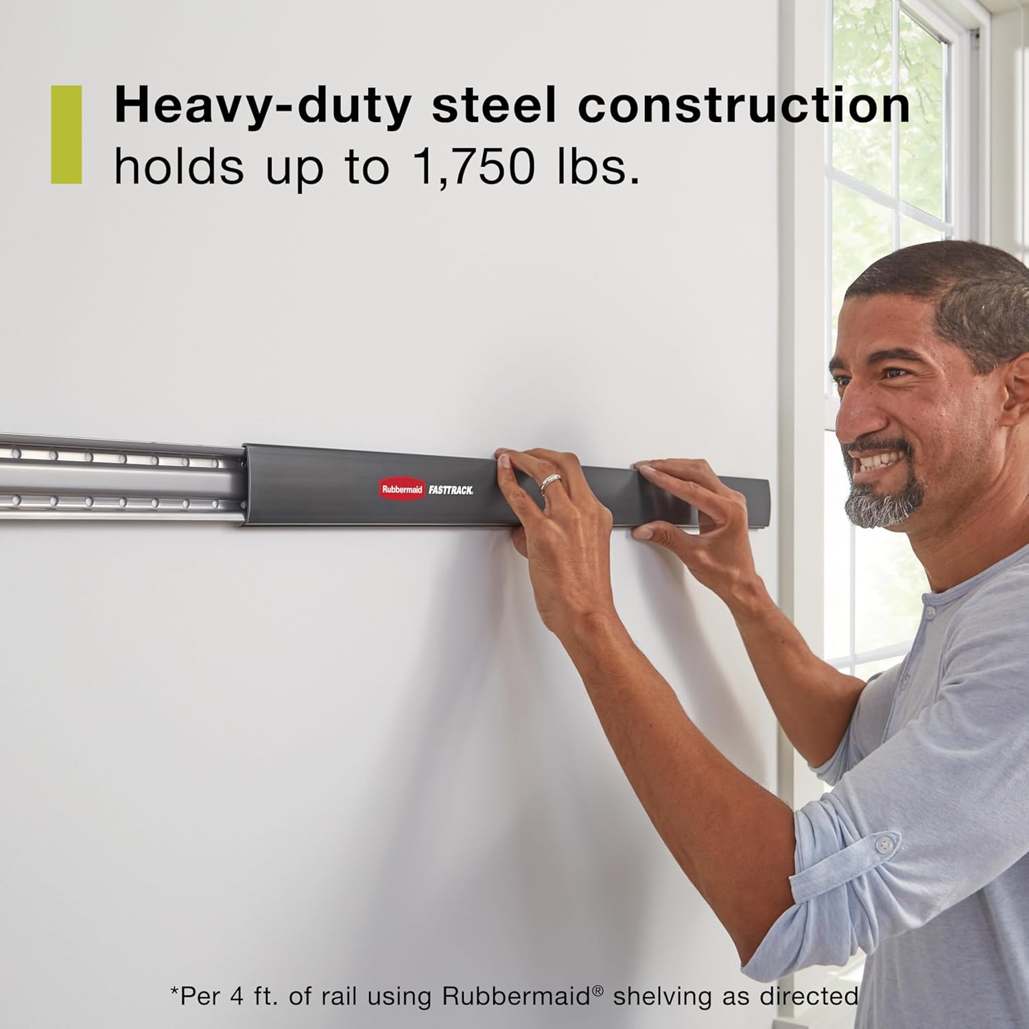 Rubbermaid FastTrack Wall Mounted Storage System - 48" Horizontal Rail | 2-Pack Holds 1750 lbs Each