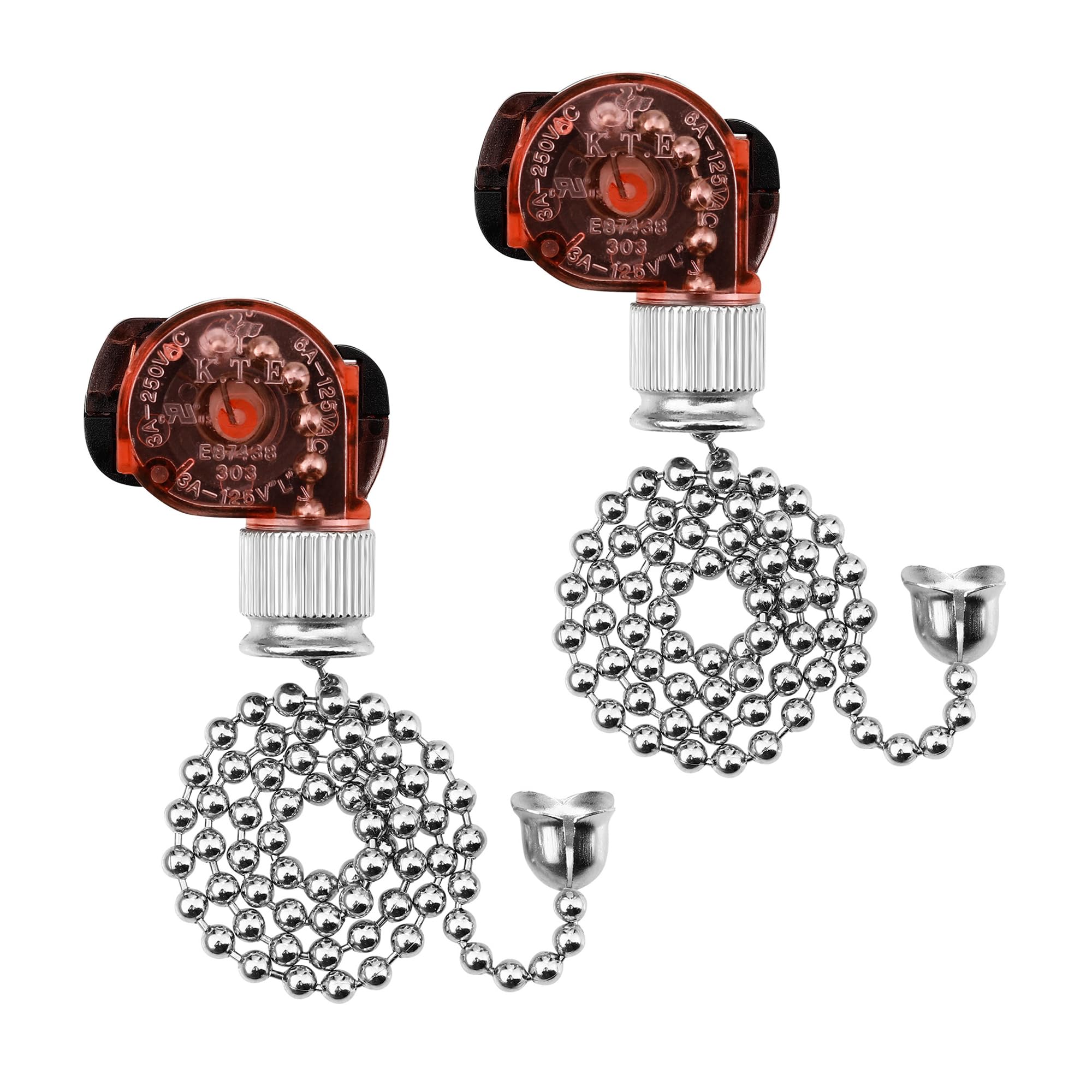 2 Pack Ceiling Fan Light Switch E87438, Pull Chain Switch for Hunter Ceiling Fans Lamp, Wall Lights, Cabinet Light and More, Two-Wire On-Off Lamp Switch, 11" Beaded Pull Chain, 3A 125VAC, 6A 250VAC