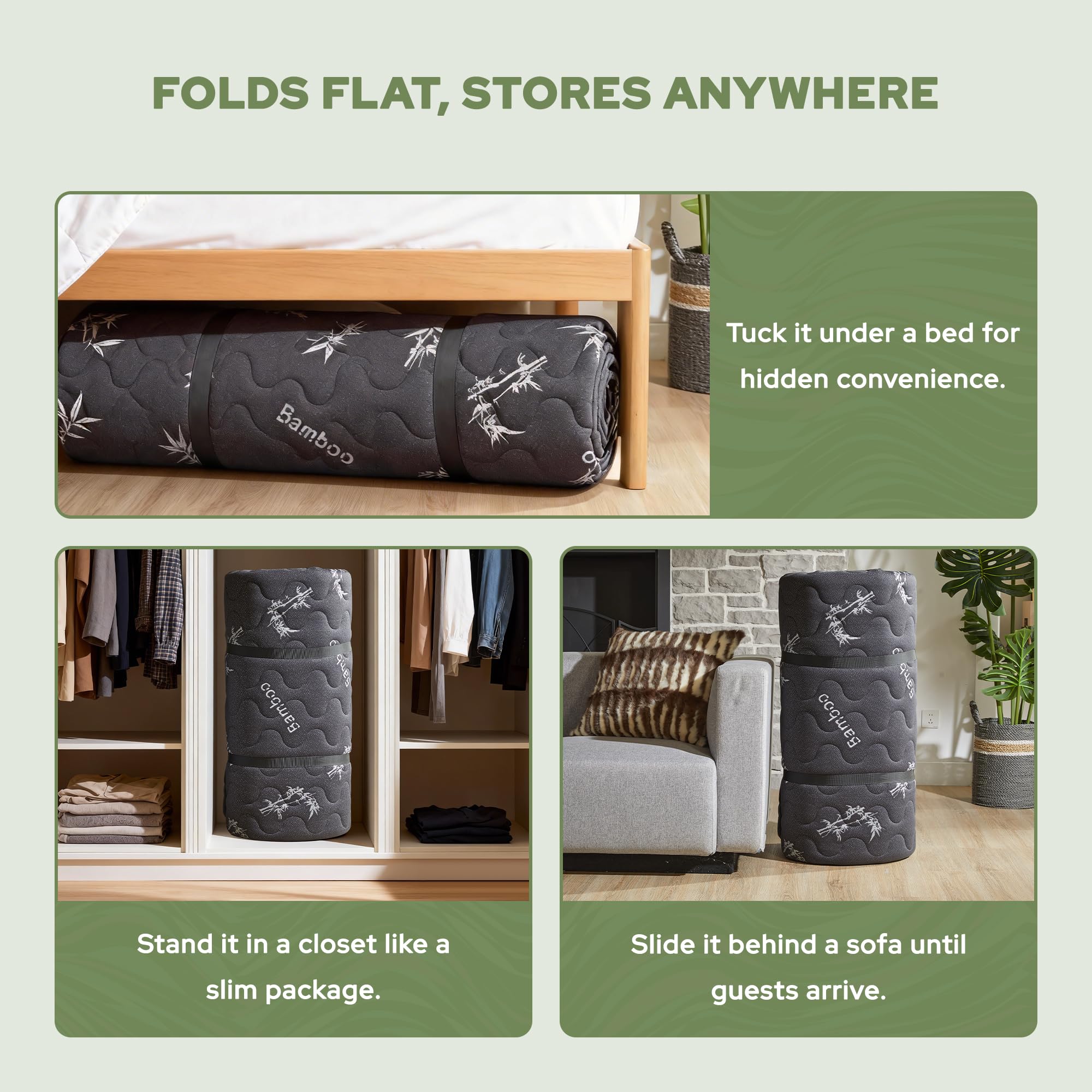 Japanese Floor Mattress Futon Mattress Queen Size Viscose Derived from Bamboo, 3" Thick Tatami Mat with High Density Foam, Foldable & Portable Floor Lounger Bed, Roll Up Sleeping Pad, Guest Room