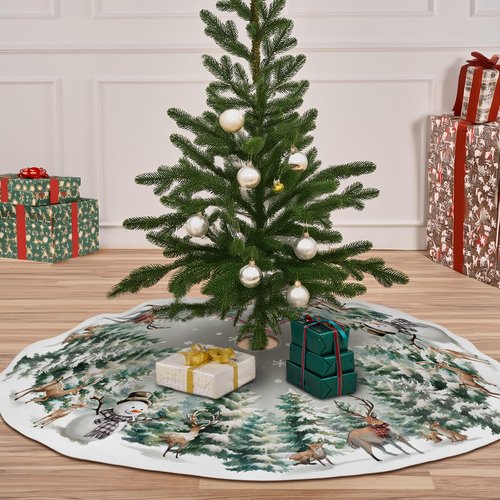 Christmas Tree Skirt 48 Inch, Christmas Tree Ornaments, Rustic Xmas Tree Snowman Skirts Mat for Home Decor Xmas Party Tree Holiday Decorations Indoor