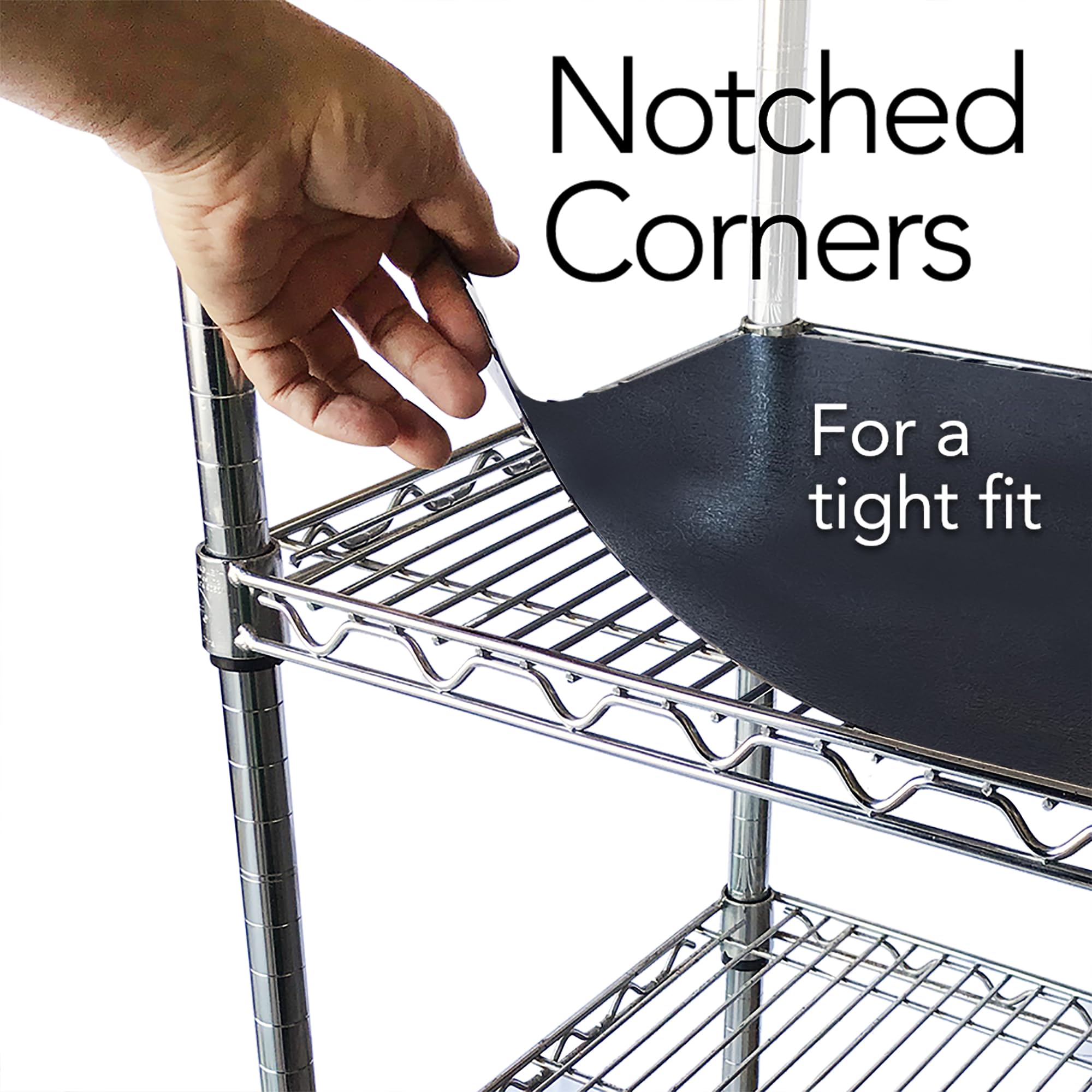 RESILIA Shelf Liner Set for Wire Shelving Rack – 4 Pack, 18 Inch Long x 48 Inch Wide, Black Plastic Vinyl Covers for Kitchen, Pantry, & Garage Racks, Made in The USA